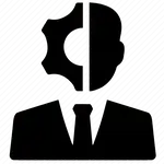 Silhouette of a person in a suit, half face visible, symbolising professional identity and experties.
