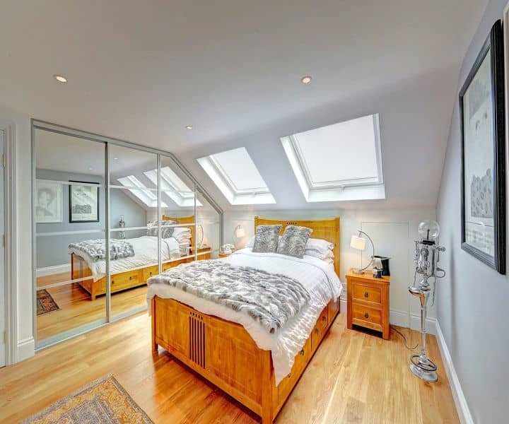 Bright and cosy attic bedroom, designed with stunning interior.