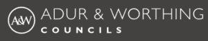 Adur & Worthing Councils logo, stylised initials 'A&W' and the phrase "Adur & Worthing Councils" in modern typography.