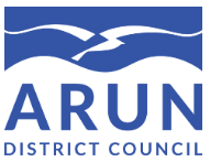 Arun District Council showcasing the stylished waves and seagulls in blue, with "ARUN" clearly written above "DISTRICT COUNCIL."