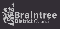 Braintree District Council logo presenting a stylised lion and text in gray, set against a dark background.