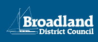 Broadland District Council logo with a white sailboat silhouette on a blue background with the council's name in bold text.