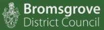 Bromsgrove District Council logo designed with a coat of arms on a green background with the council's name below.