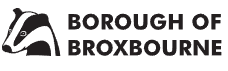 Borough of Broxbourne logo with a stylised badger illustration and bold text.
