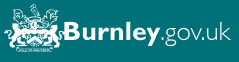 Burnley Council logo design with a crest and the text "Burnley.gov.uk" on a teal background.