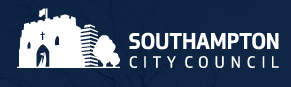 Southampton City Council logo that showcases a castle, a tree, and text "SOUTHAMPTON CITY COUNCIL" on a dark blue background.