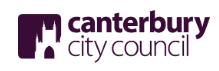 Canterbury City Council logo, featuring the text in purple with a silhouette of a cathedral tower.