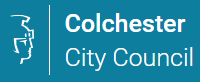 Logo of Colchester City Council with a stylised profile icon and the text "Colchester City Council" on a blue background.