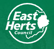 East Herts Council logo with text "East Herts Council" in white on a green background with a map outline of Hertfordshire.