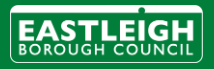 Eastleigh Borough Council Logo, with white text on a green background, emphasising the council's name and authority.