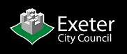 Exeter City Council logo with a featured castle icon above the text "Exeter City Council" on a dark background.