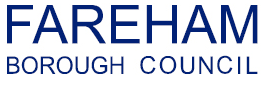 Fareham Borough Council logo, displaying the text "FAREHAM" prominently in blue, with "BOROUGH COUNCIL"