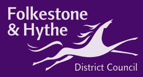 Logo of Folkestone & Hythe District Council featuring a leaping horse in white on a purple background.