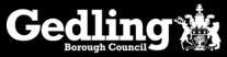 Gedling Borough Council logo with the name "Gedling" in bold white text with a decorative coat of arms alongside.
