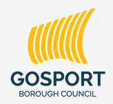 Gosport Borough Council logo styled with yellow waves and the text "Gosport Borough Council" in dark blue.