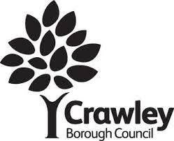 Crawley Borough Council logo designed with a stylish tree with leaves and the text "Crawley Borough Council" in black.
